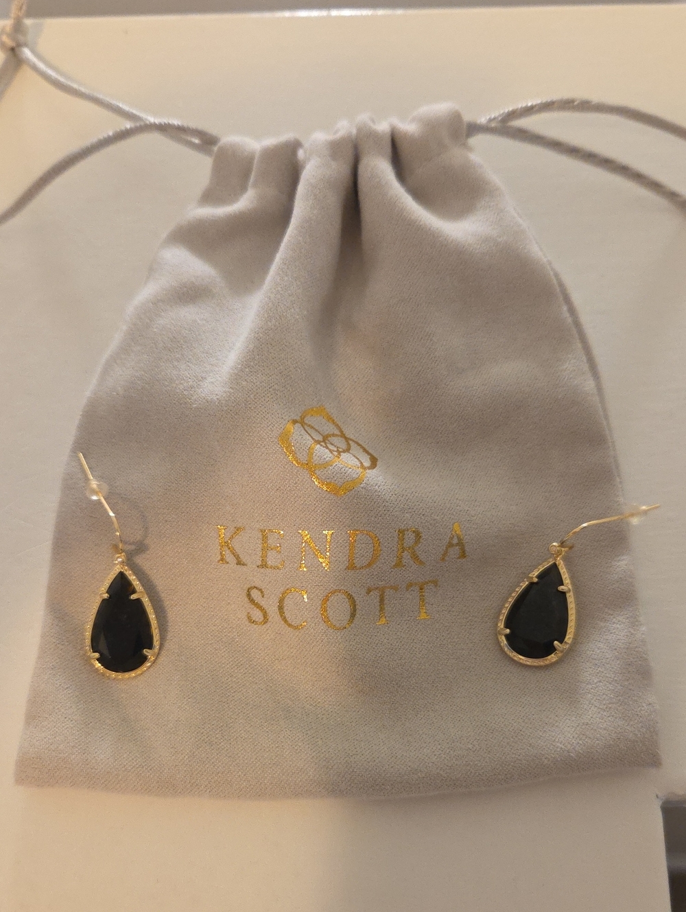 Kendra Scott Dark Brown Teardrop Gold Dangle Earrings